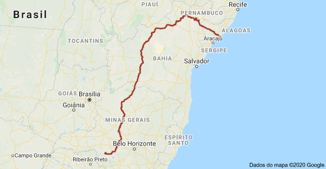 Mapa do Rio São Francisco. Imagem: Google Maps.